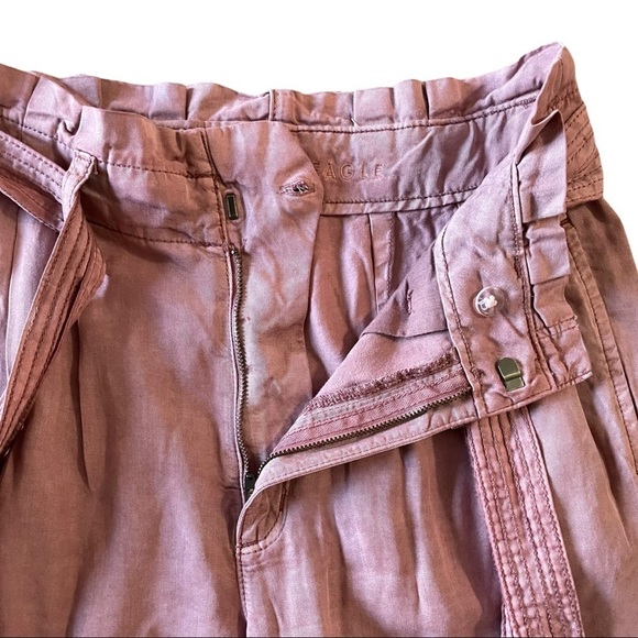 American Eagle High Waisted Pink Paperbag Pants Size 4 - Picture 4 of 11